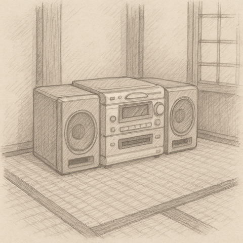 畳の上のCDコンポ