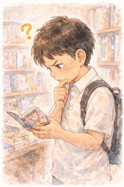 本屋で漫画を選ぶ小学生