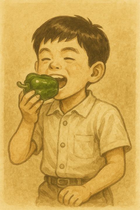 ピーマン丸かじり男子