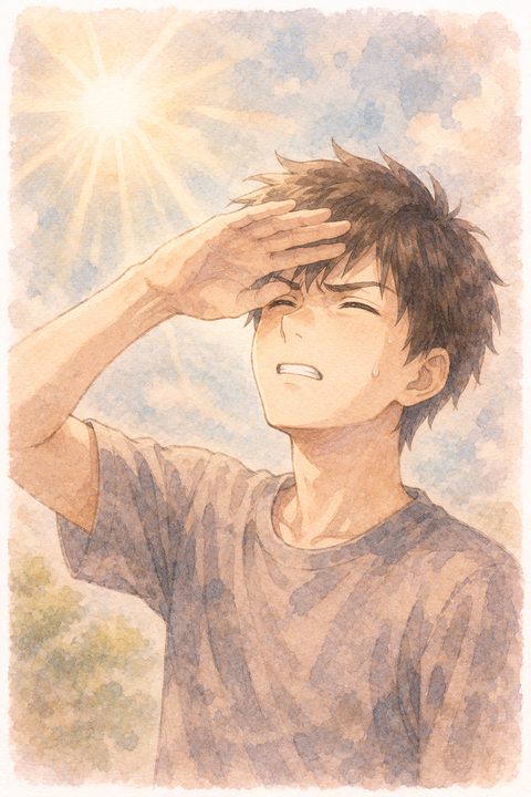 太陽がまぶしい男性