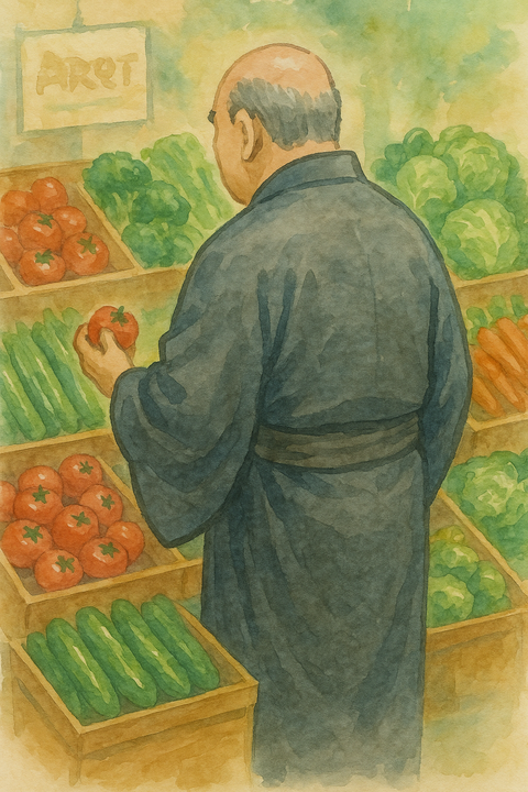 野菜を選ぶ美食家