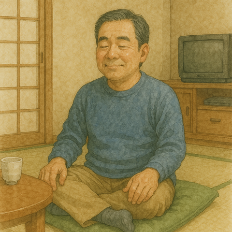 和室で落ち着く50代男性