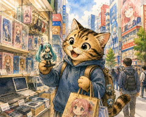 秋葉原で楽しむねこすけ