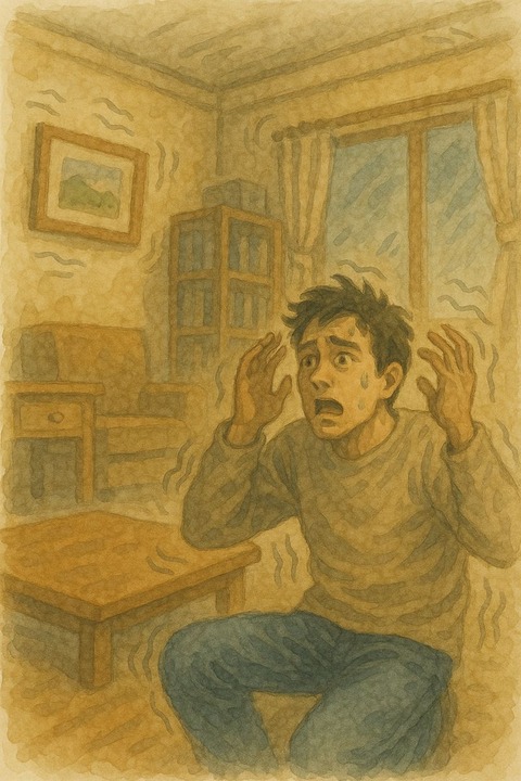 地震で揺れる部屋