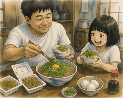 納豆ご飯父親と娘