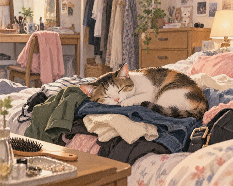 服の上で寝る猫
