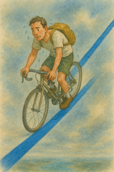 自転車で青線の上を走る