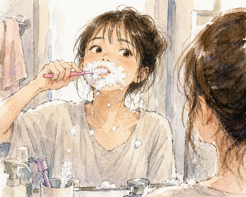 歯磨きする女性