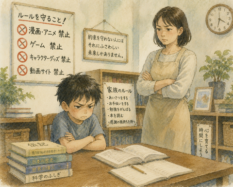 漫画やアニメ、ゲームは一切禁止の家