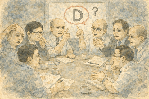 Dの謎を話し合う男性