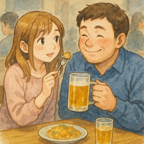 飲み会で一口ちょうだいと甘える女性と男性