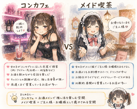 コンカフェとメイド喫茶って何が違うの