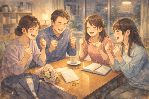 結婚前夜の家族の笑顔
