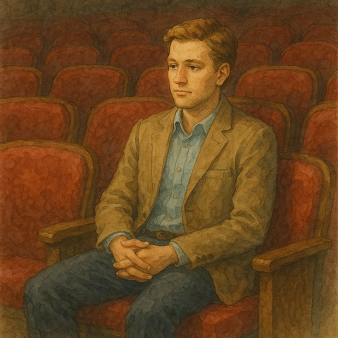 劇場のイスに座る男性