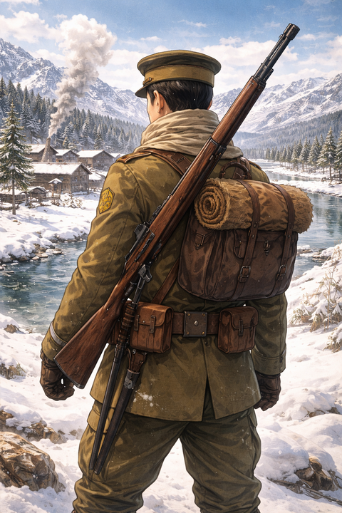 北海道雪山の軍人