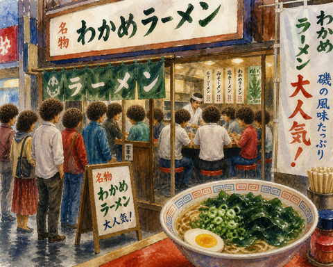 人気のわかめラーメン店