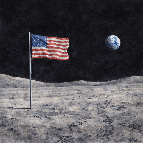 月面のアメリカ国旗と地球
