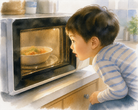 レンジに興味津々の男子