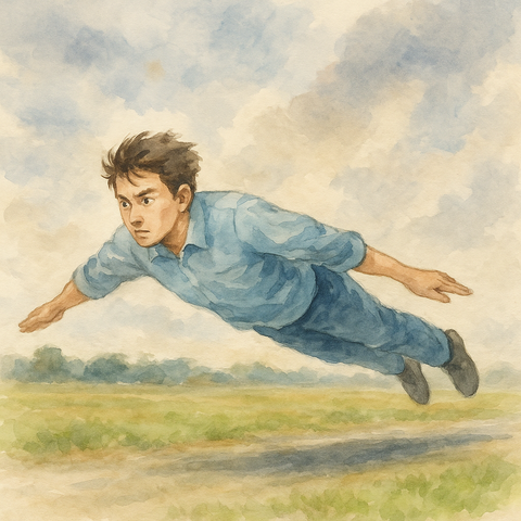 地面すれすれを飛行する男性
