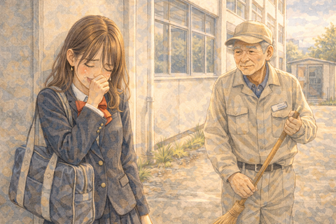 泣く女子高生と用務員