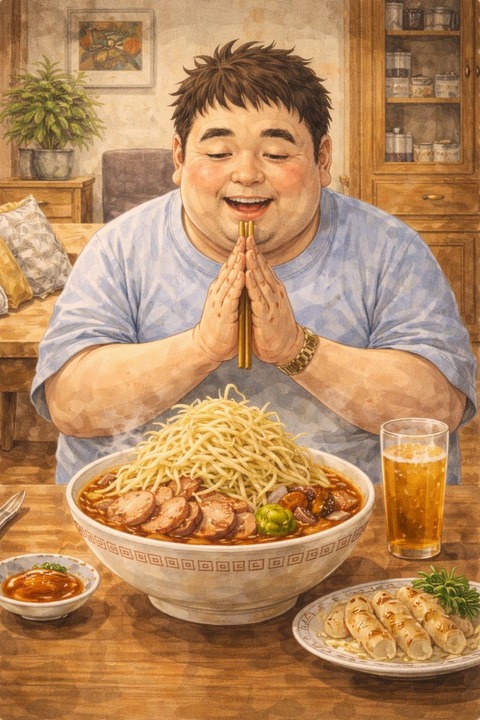 ラーメンを食べる男性