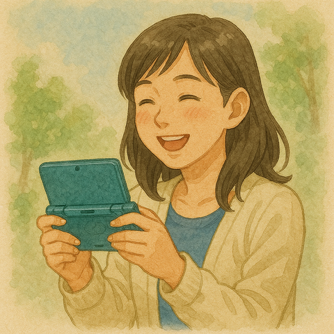 すれ違い通信のゲームをする女性