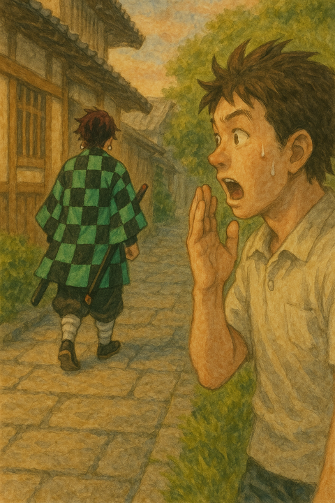 地元に鬼滅の刃キャラ風の人物が歩いていてビックリ