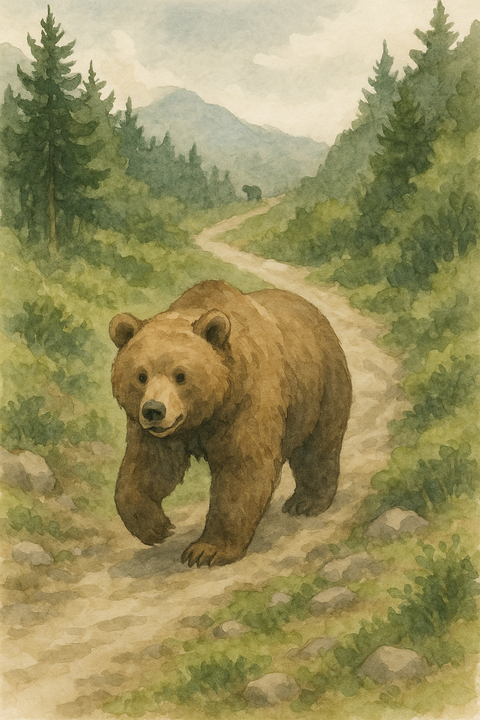 山道を降りていく熊