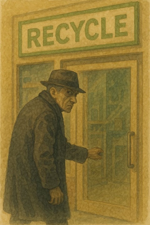 リサイクル店に入っていく怪しい男性