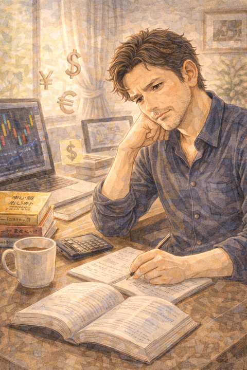 投資の勉強をする男性