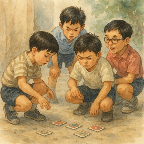 メンコで遊ぶ昭和の子供