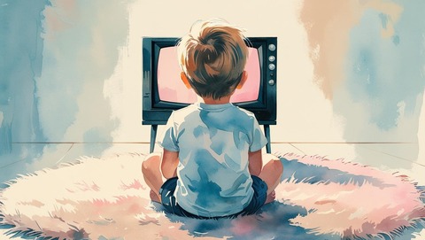 古いテレビを見る子供
