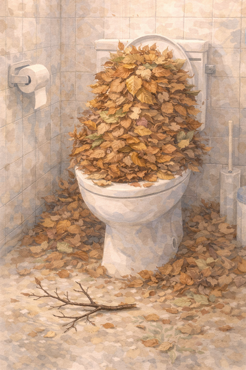 トイレに積み上げた葉っぱ