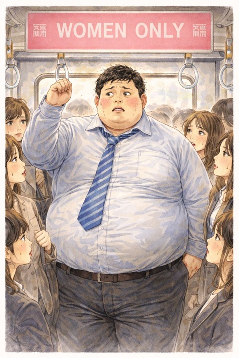 ラッシュ時の女性専用車両に乗る男性