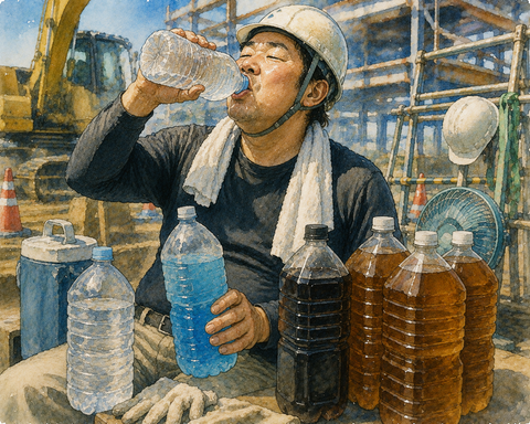建設現場の豪快な水分補給