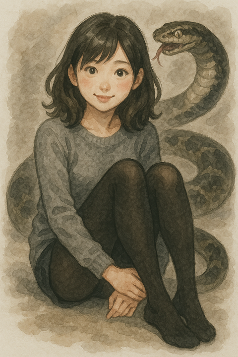 黒タイツを履いた女性と毒蛇