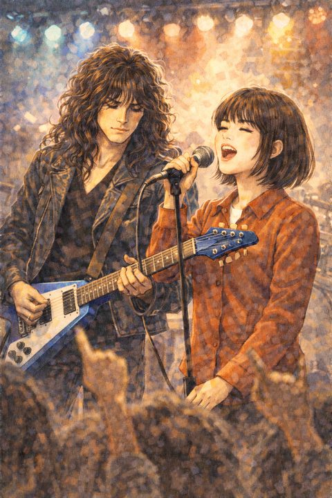 女性ボーカルと男性ギタリストのライブ