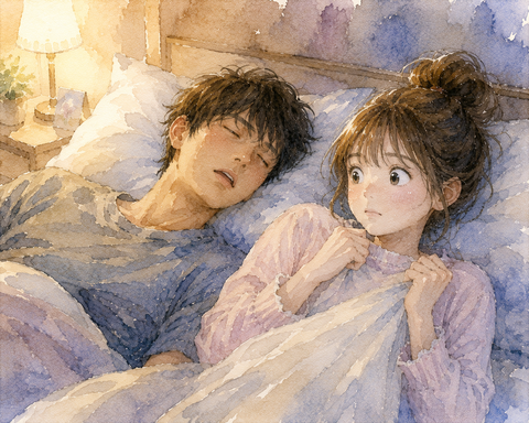 ベッドで寝る彼氏と彼女
