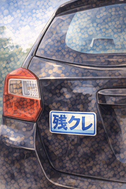 残クレステッカーを貼る車