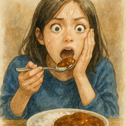 カレーが美味しすぎて衝撃を受ける女性
