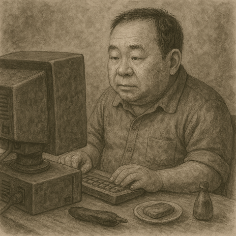 パソコンで作業中の丸山さん