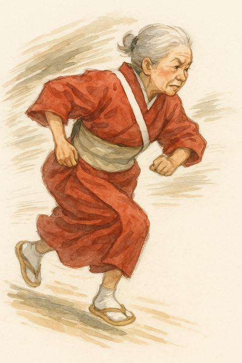 運動会で着物で走るお婆ちゃん