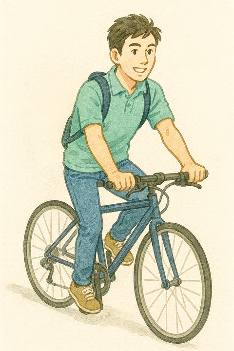 趣味のクロスバイクに乗る男性