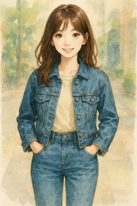 デニムセットアップの女性