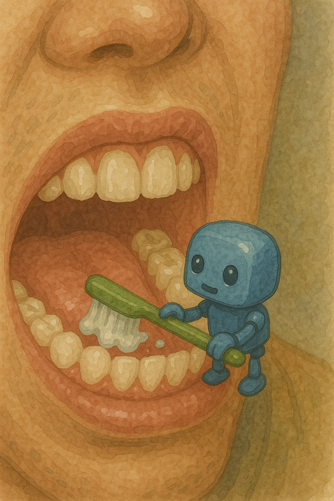 歯磨きするミニロボット