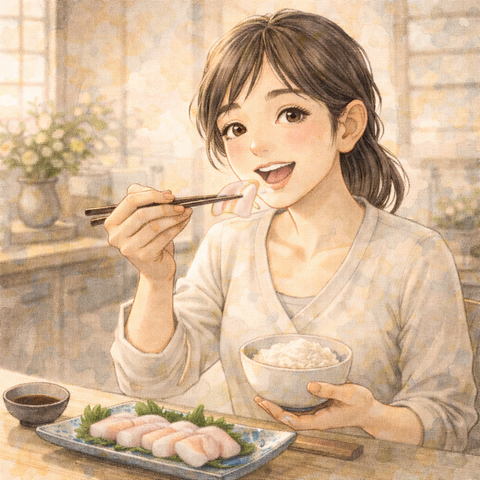 刺身を食べる女性