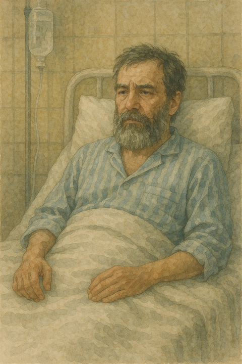 入院中の髭男性