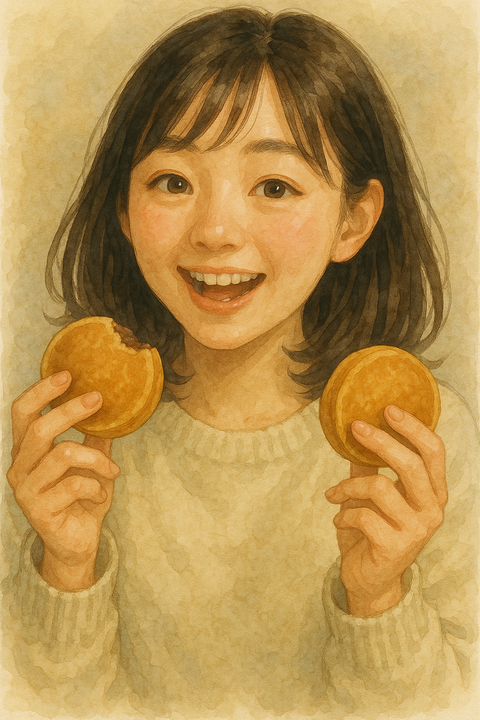 回転焼きを食べる女性