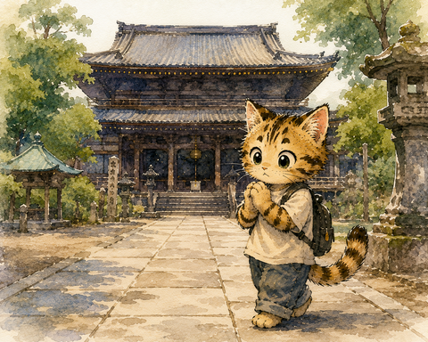 お参りしに行くねこすけ