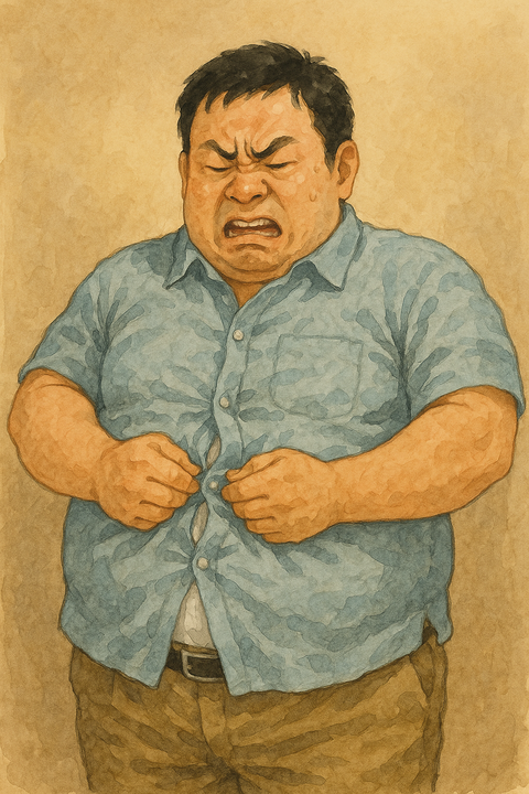 太って服が入らない男性